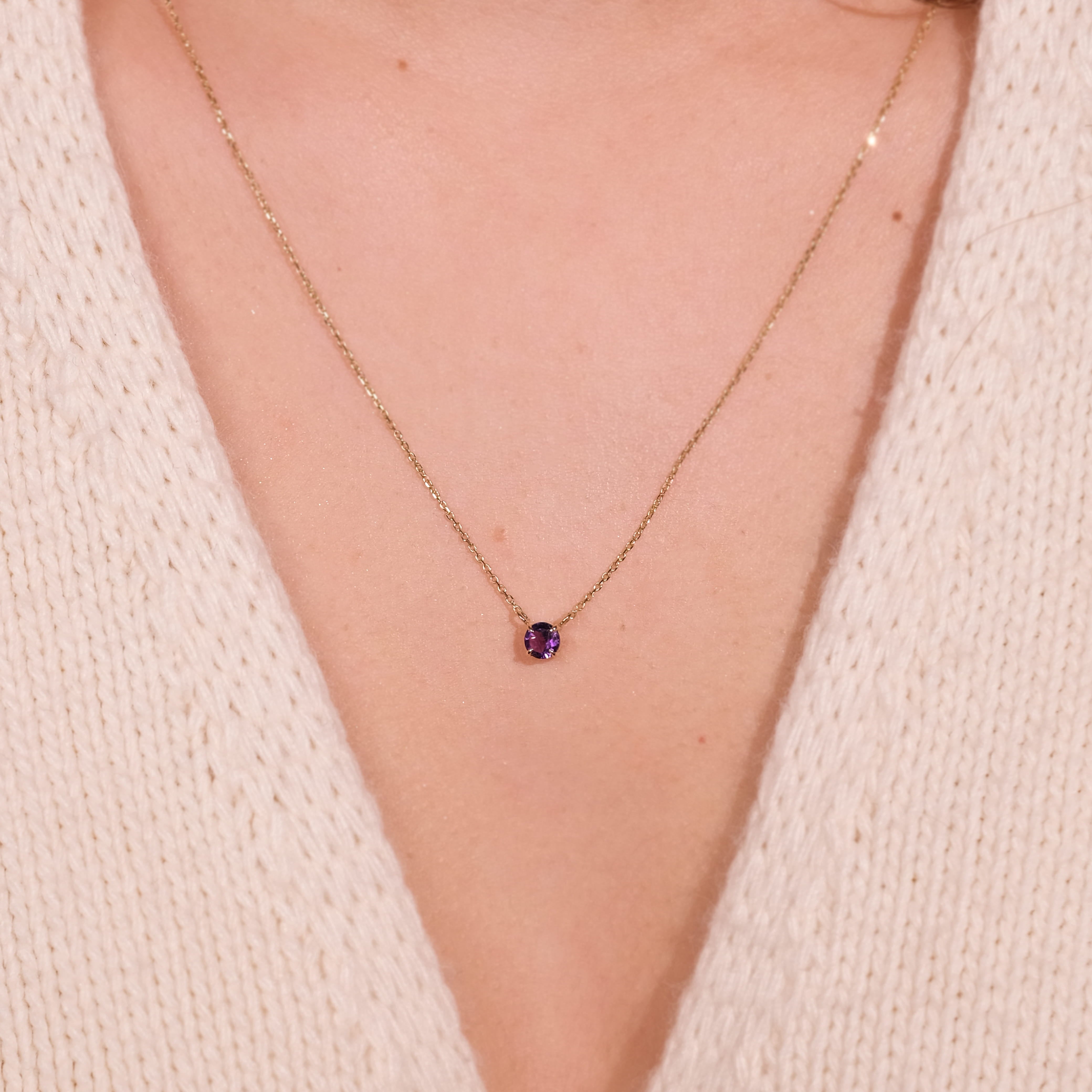 Ametist Taşlı 14 Ayar Altın Minimal Kolye