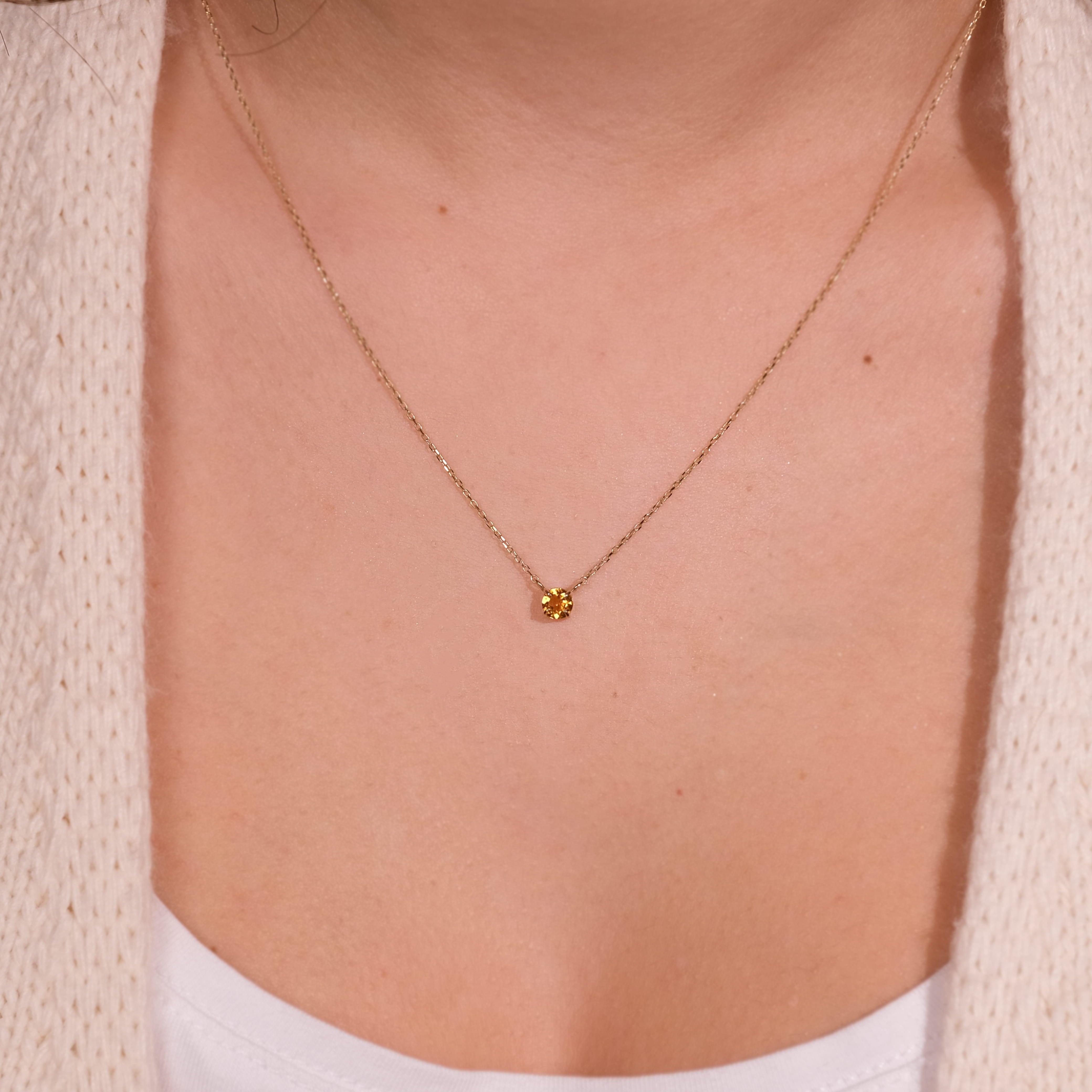 Sitrin Taşlı 14 Ayar Altın Minimal Kolye