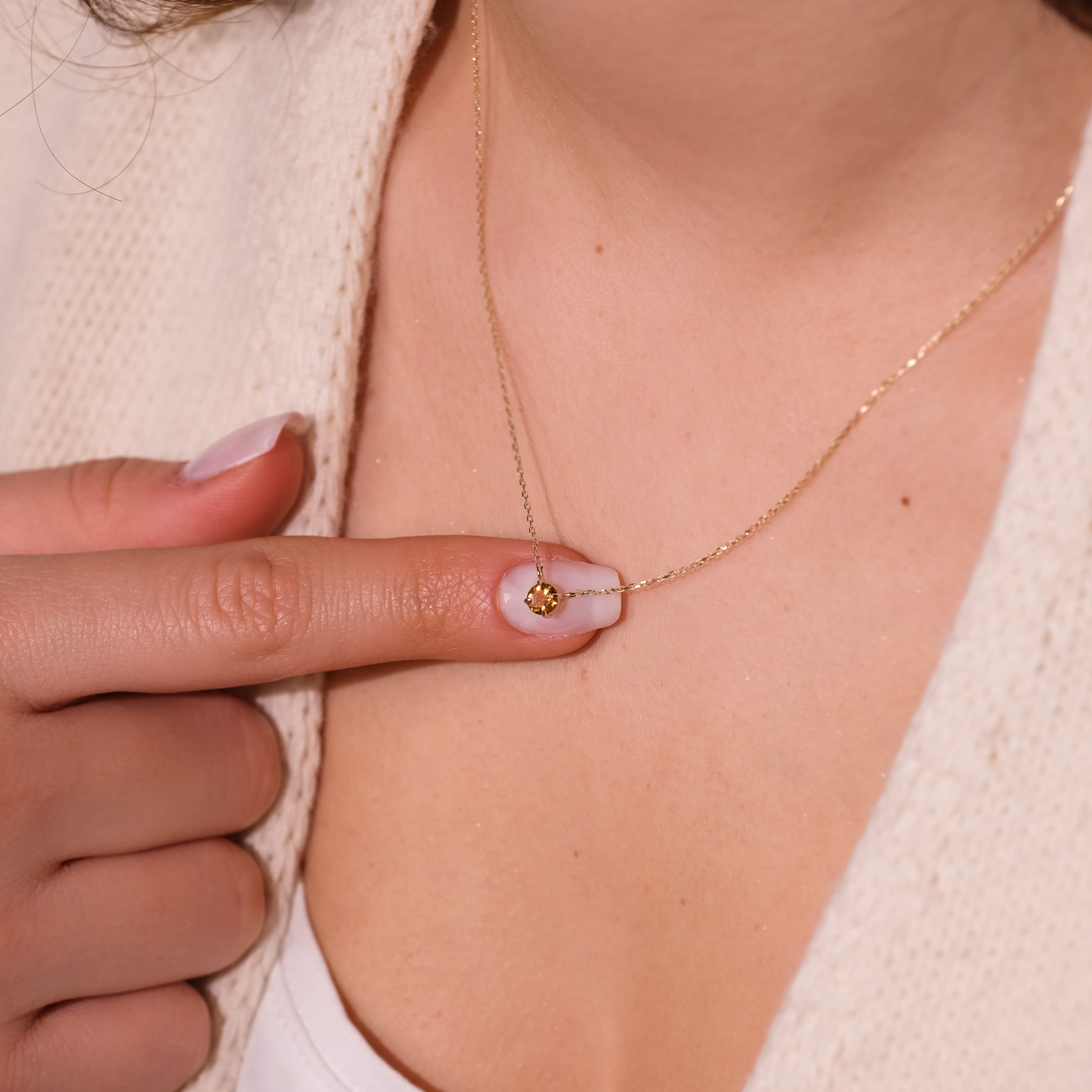 Sitrin Taşlı 14 Ayar Altın Minimal Kolye