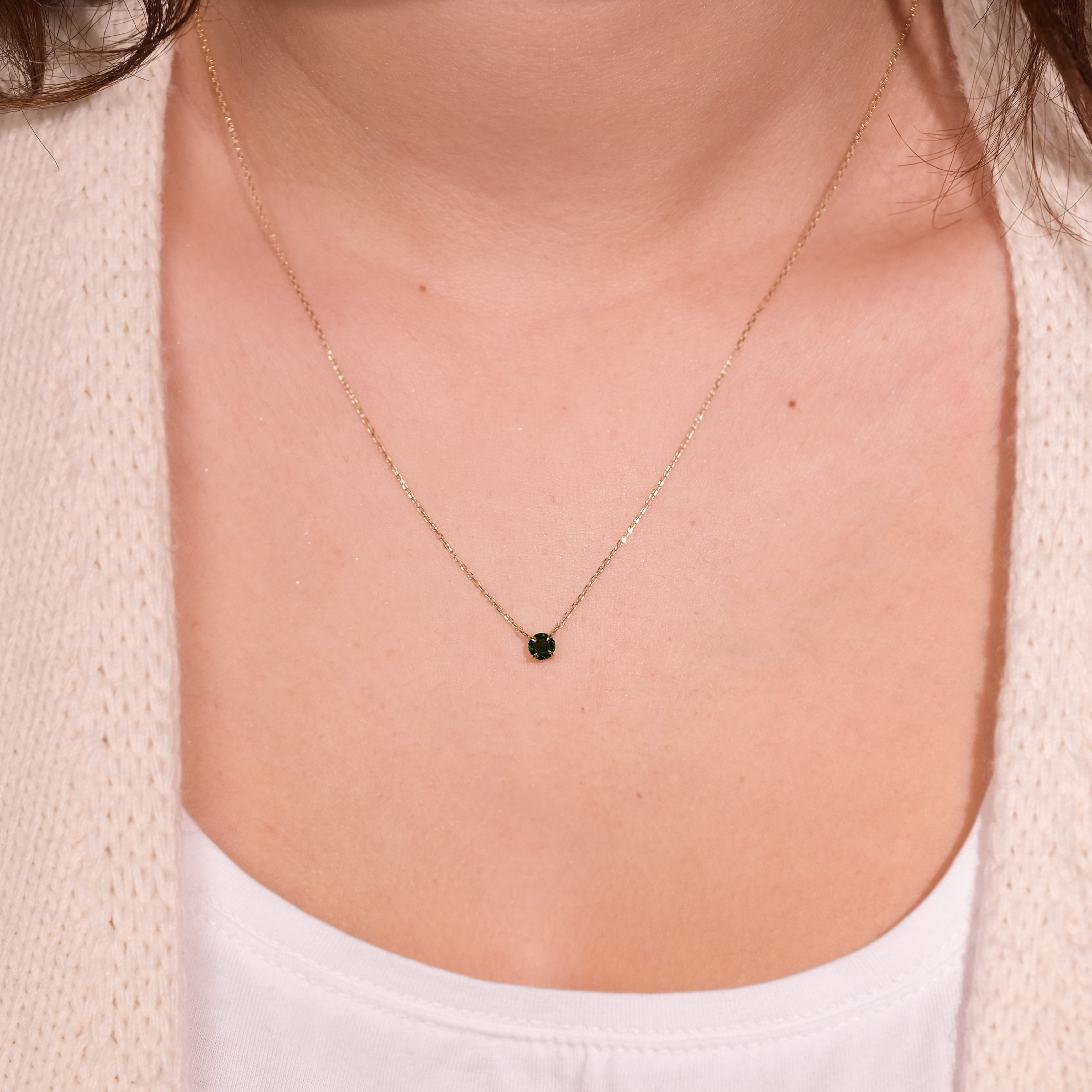 Krom Diopsit Taşlı 14 Ayar Altın Minimal Kolye