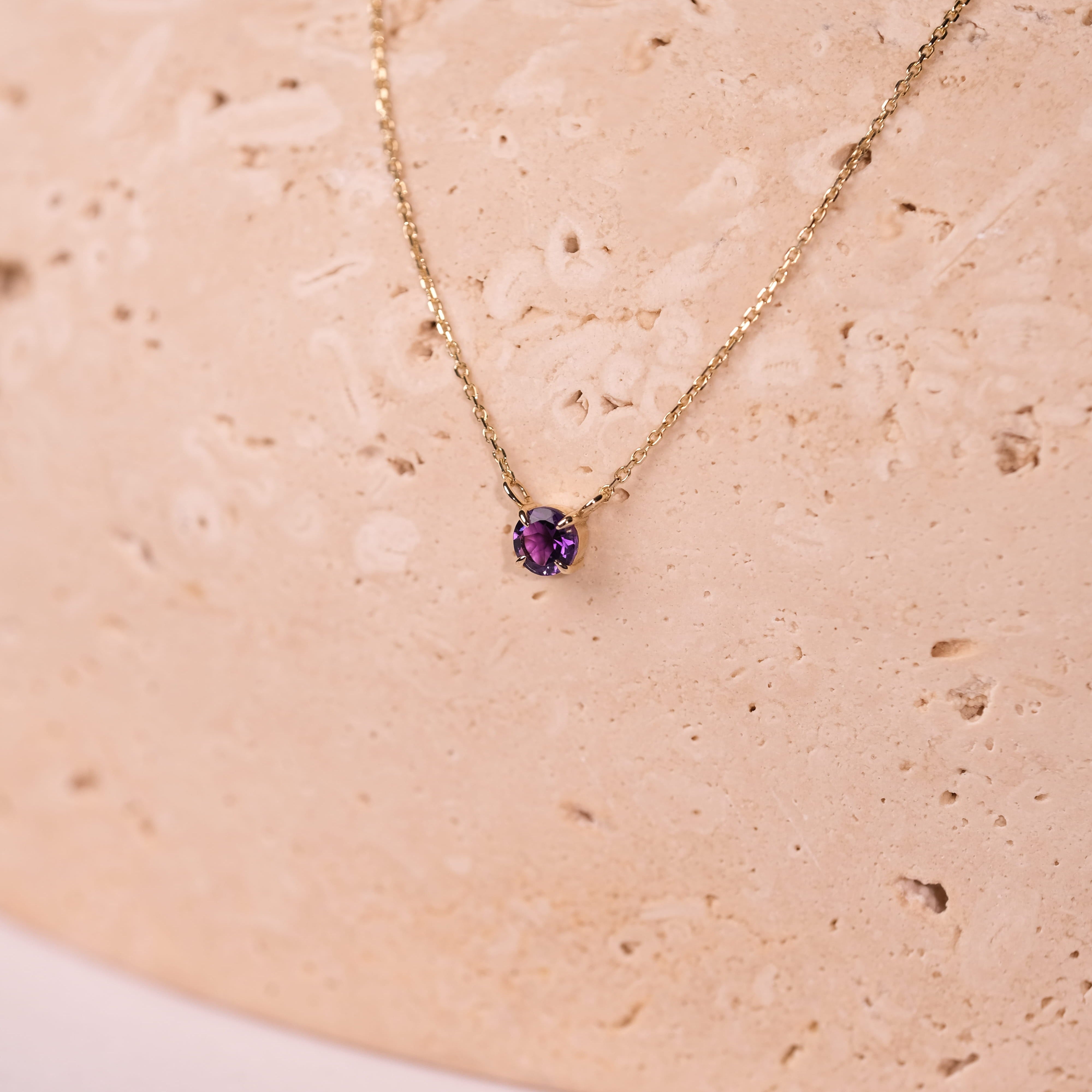Ametist Taşlı 14 Ayar Altın Minimal Kolye
