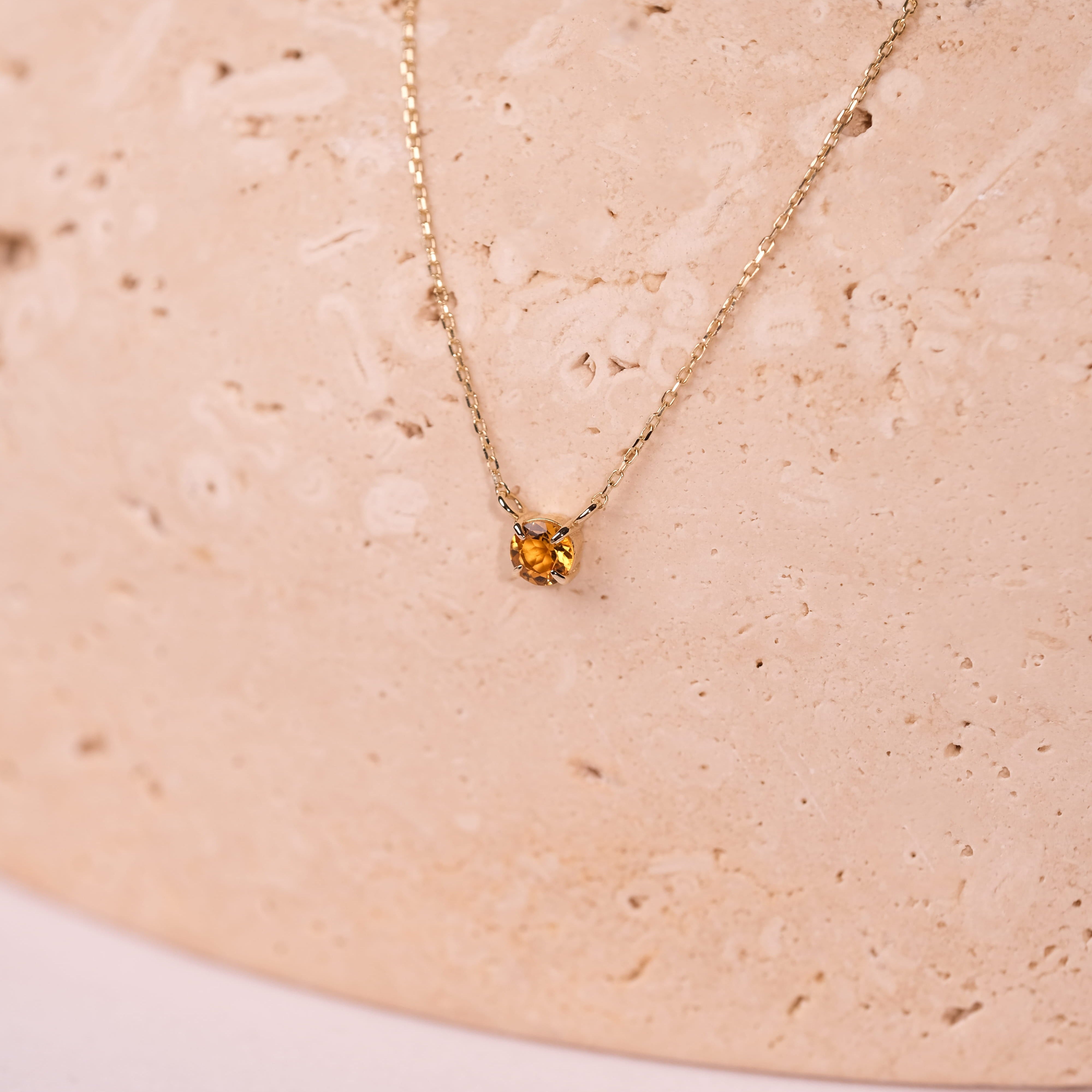 Sitrin Taşlı 14 Ayar Altın Minimal Kolye