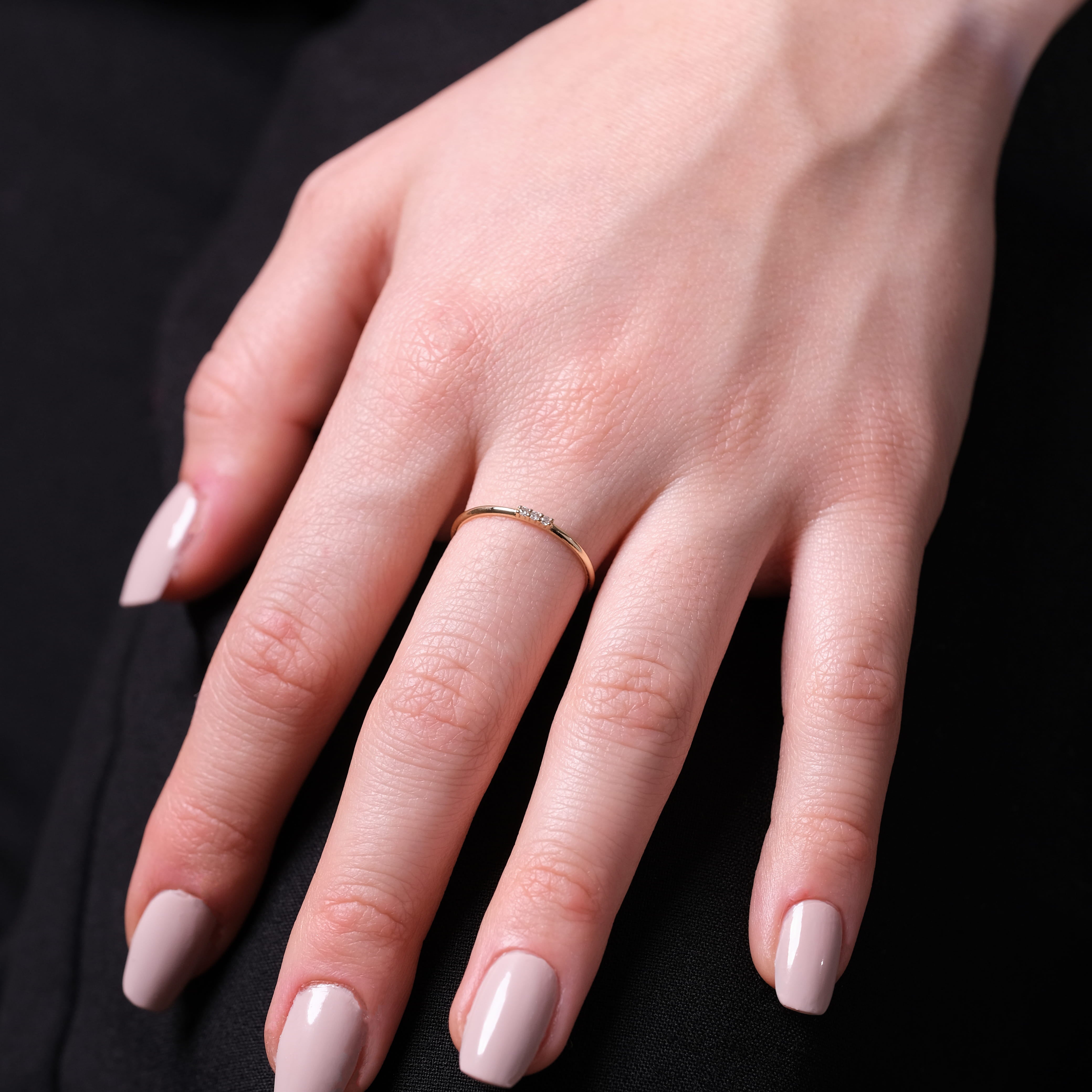 Minimal Üçtaş Pırlanta Yüzük – 14 Ayar Altın