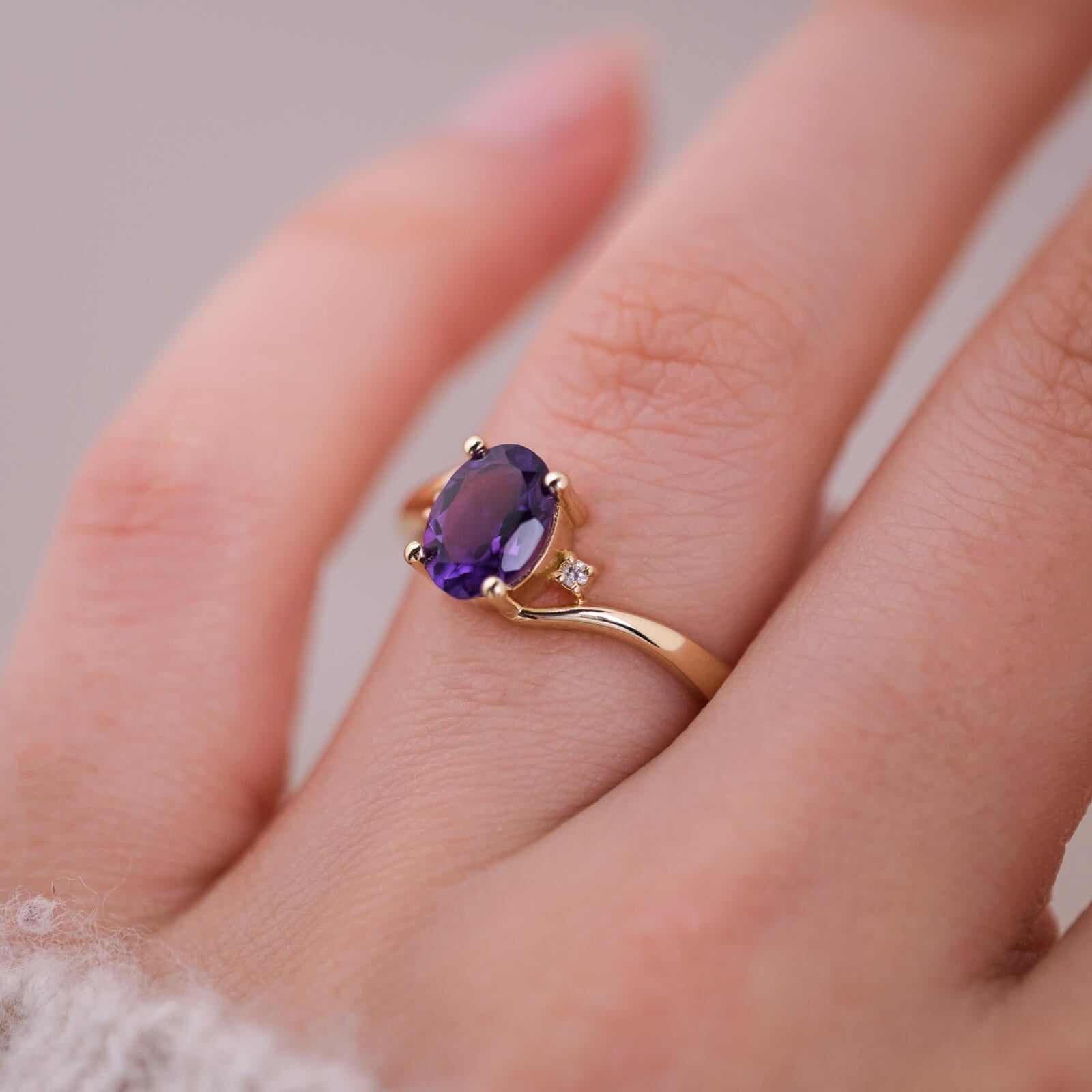 Elarwen | Ametist ve Pırlantalı Yüzük