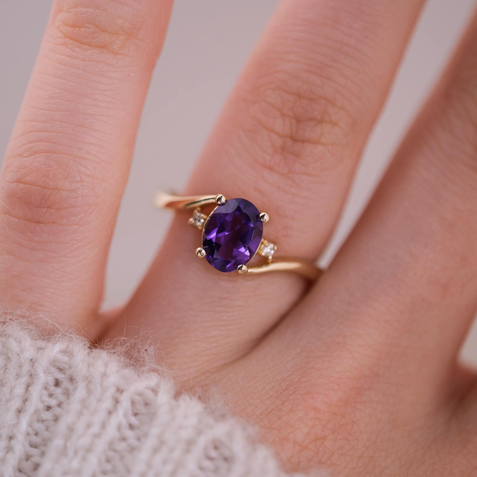 Elarwen | Ametist ve Pırlantalı Yüzük