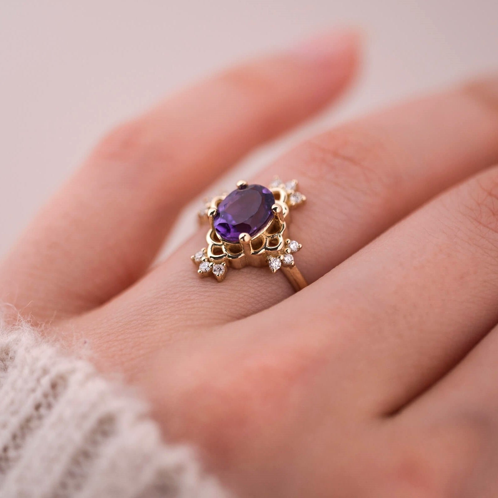 Elora | Ametist ve Pırlantalı Yüzük