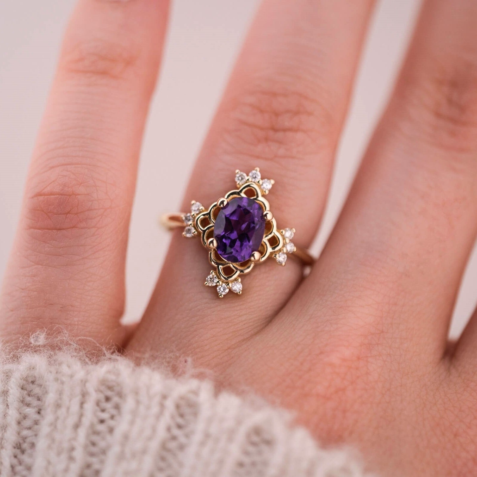 Elora | Ametist ve Pırlantalı Yüzük