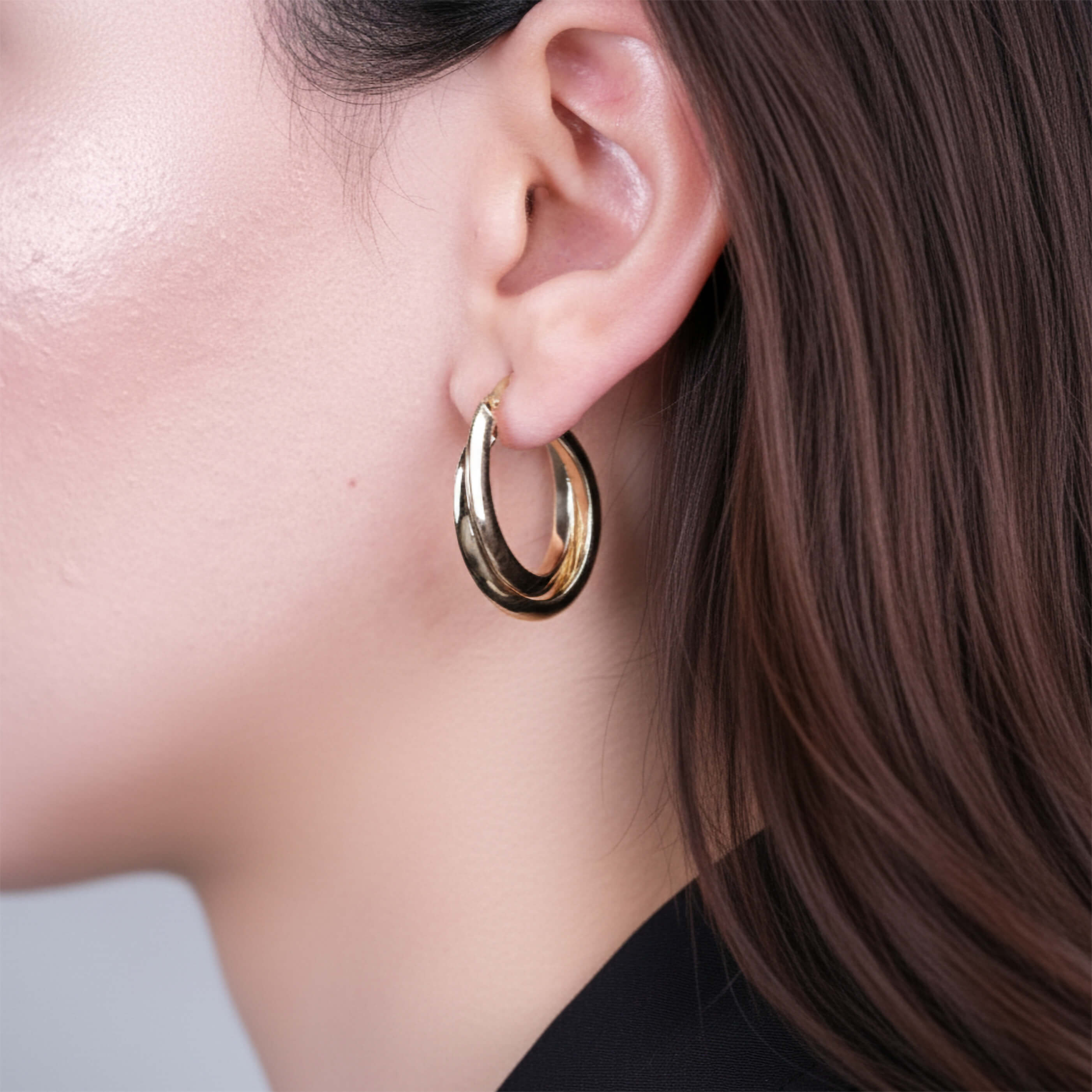 Çift Oval Halka Model 14 Ayar Altın Küpe