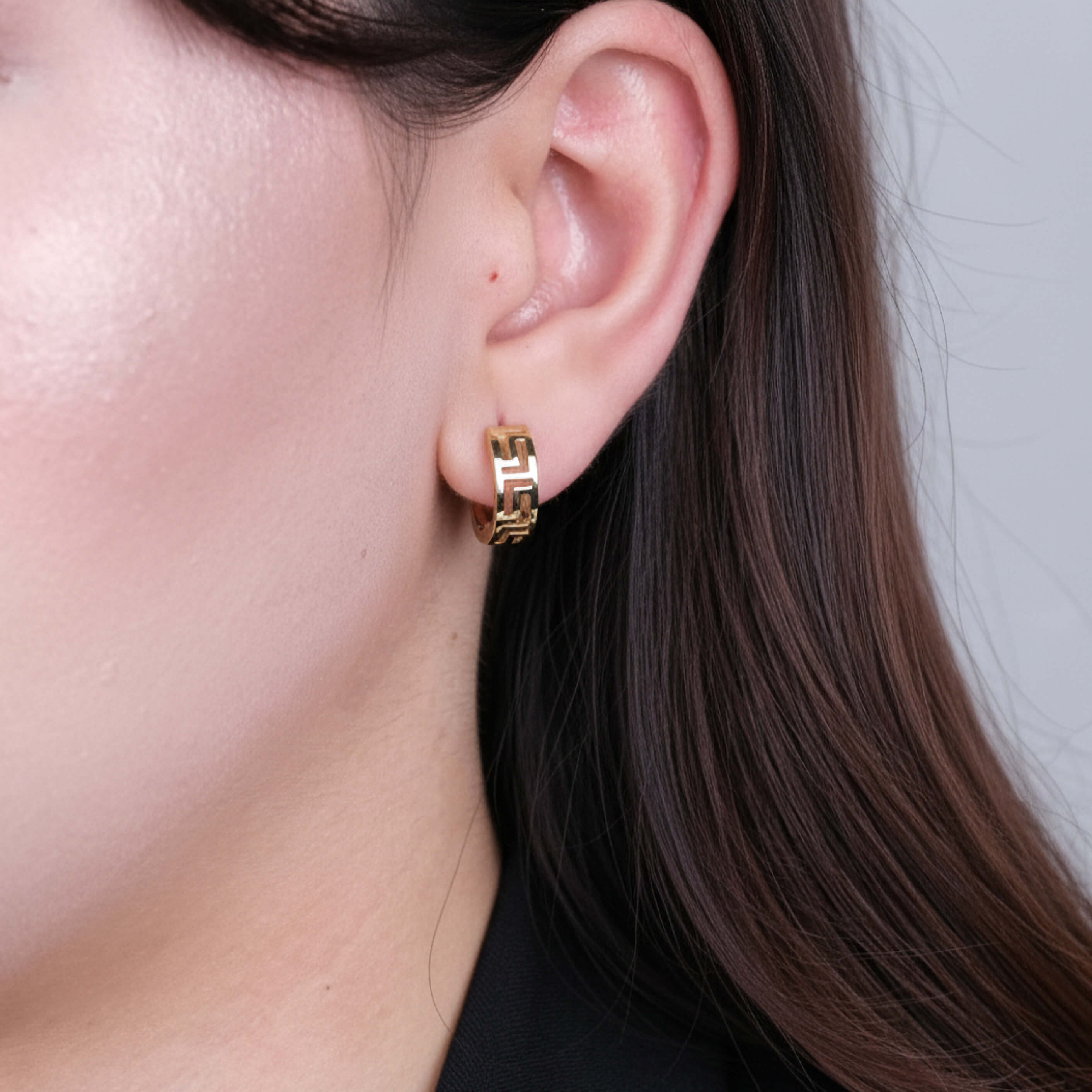 Yunan Desenli 14 Ayar Altın Küpe