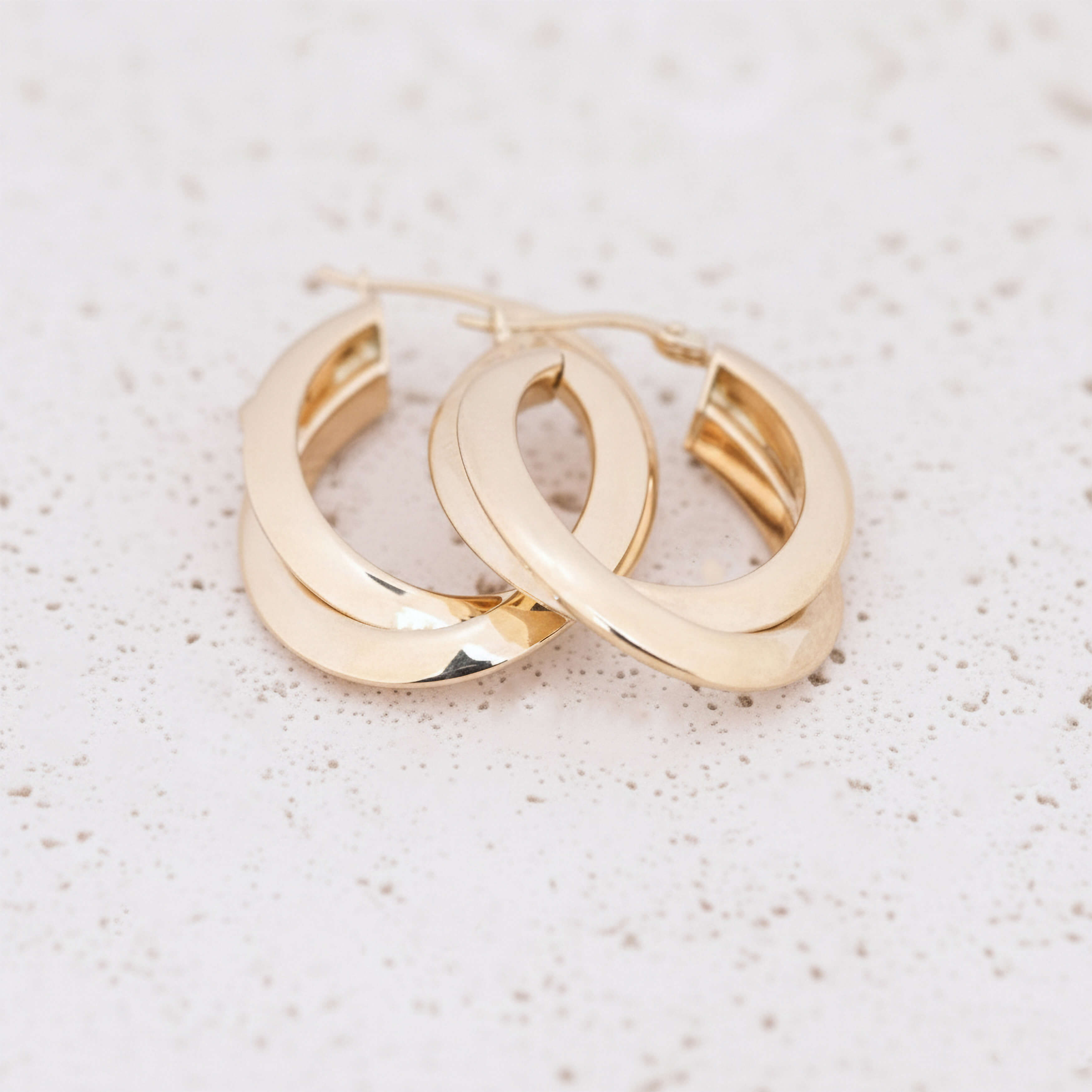 Çift Oval Halka Model 14 Ayar Altın Küpe