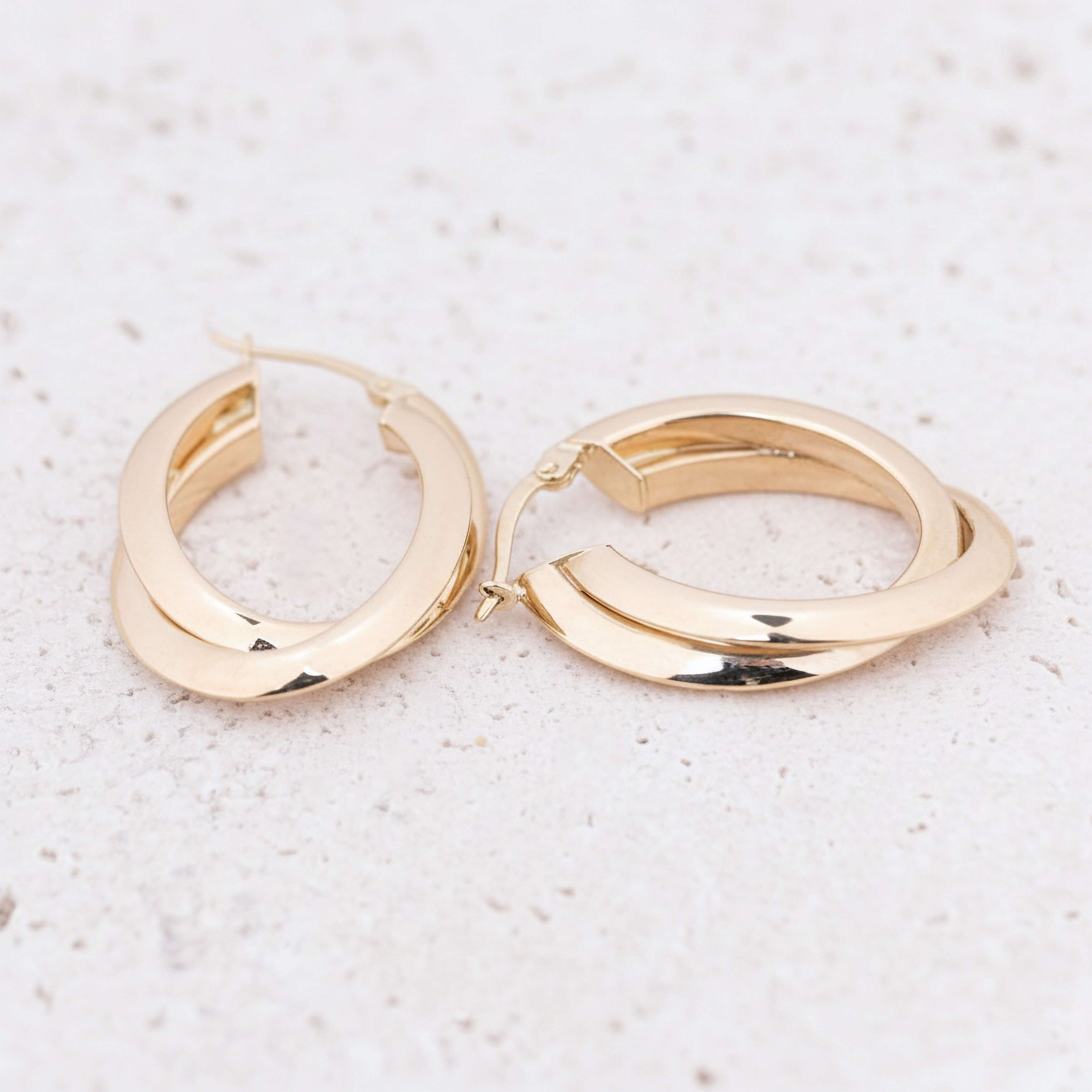 Çift Oval Halka Model 14 Ayar Altın Küpe