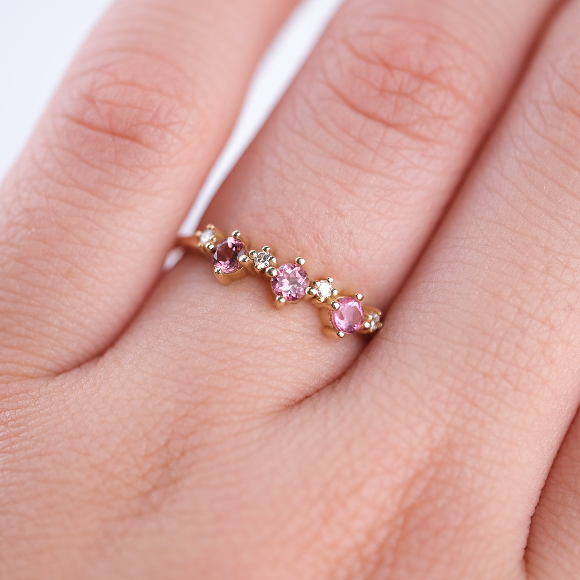 Turmalin Taşlı Pırlantalı Minimal Yüzük