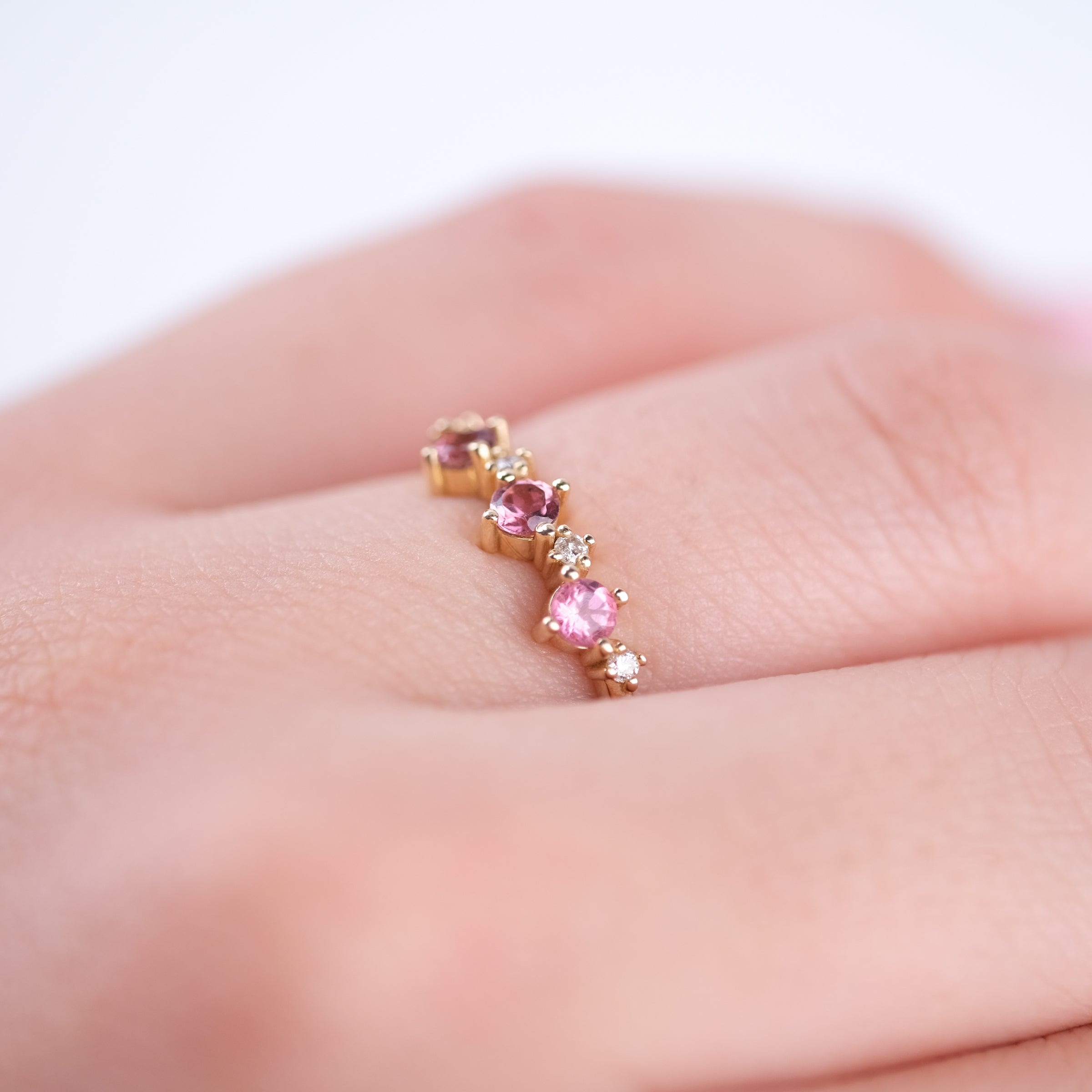 Turmalin Taşlı Pırlantalı Minimal Yüzük