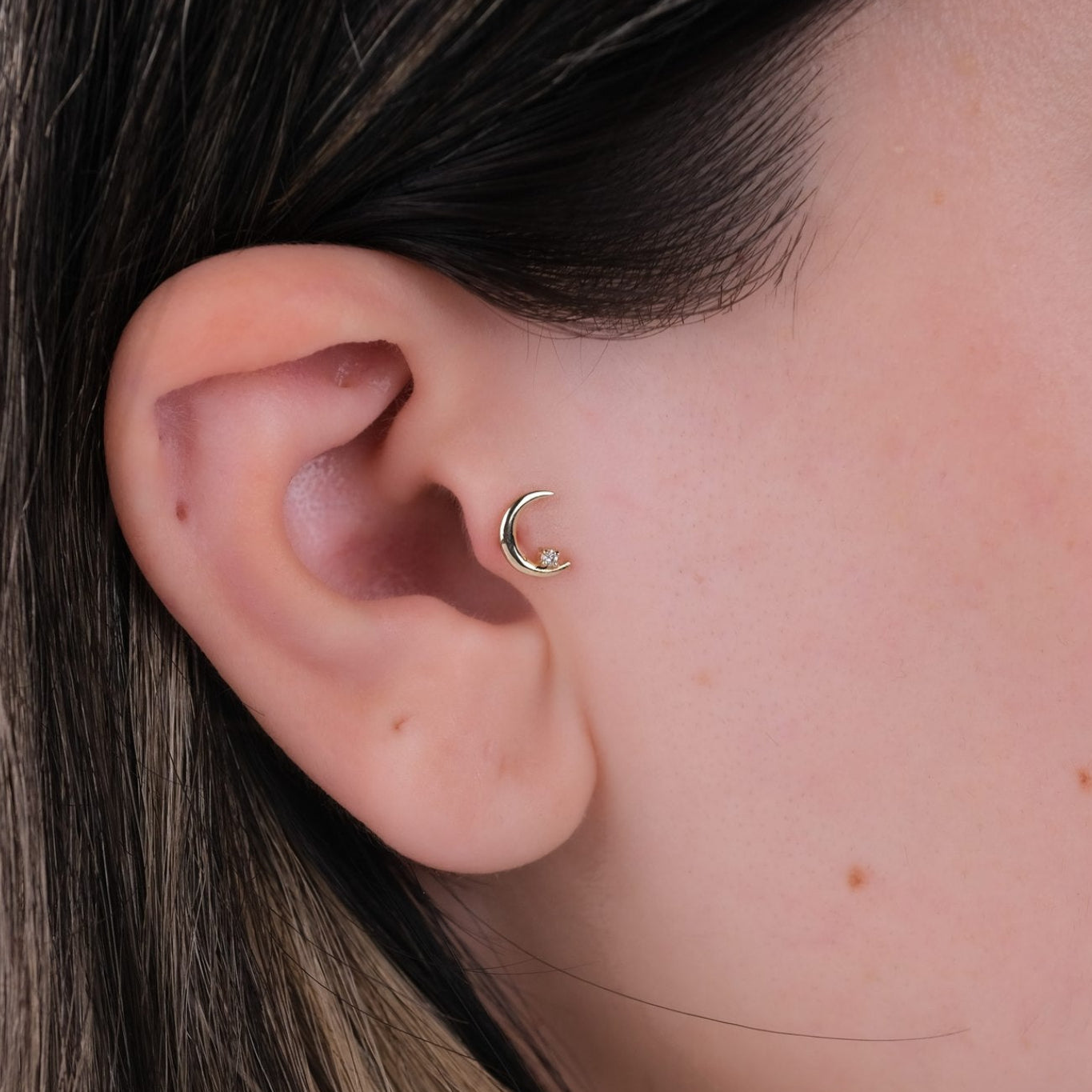 Ay Işığı Piercing - 14 Ayar Altın Pırlanta