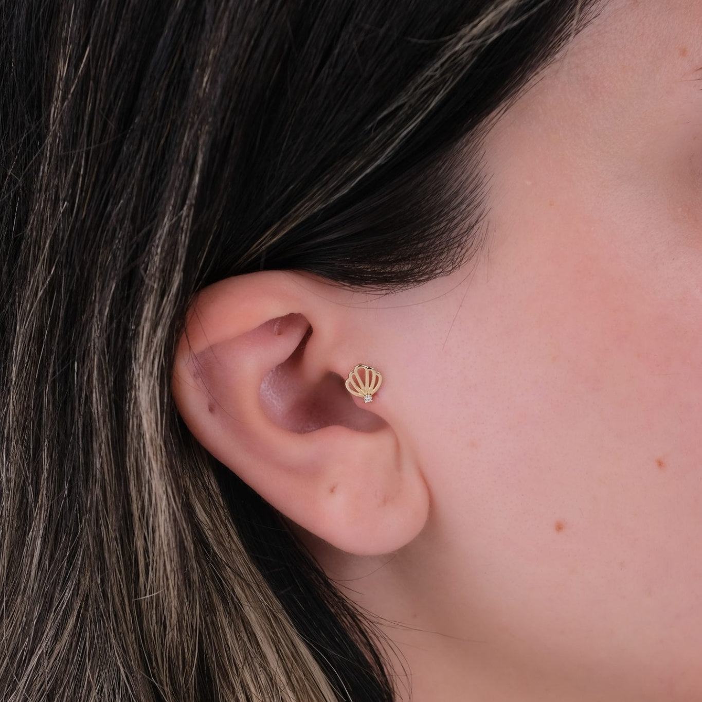 Deniz Kabuğu Piercing - 14 Ayar Altın Pırlanta