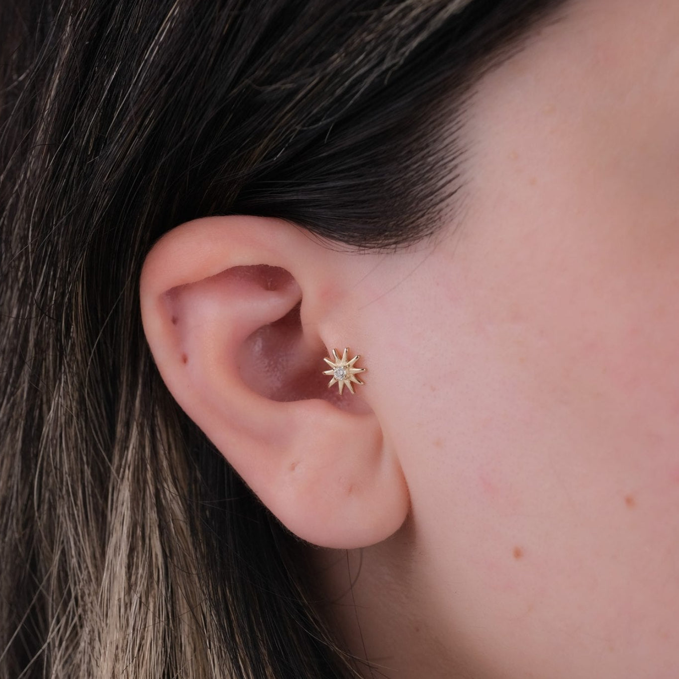 Güneş Işını Piercing - 14 Ayar Altın Pırlanta