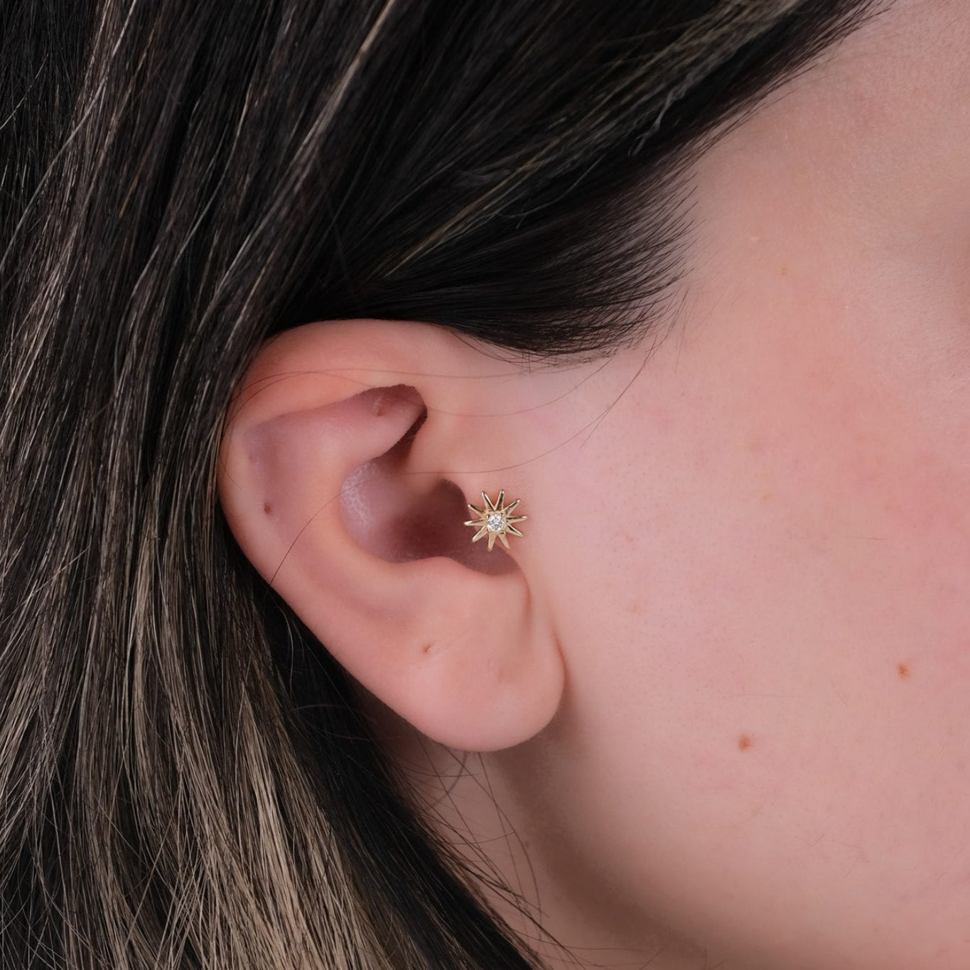 Güneş Işını Piercing - 14 Ayar Altın Pırlanta