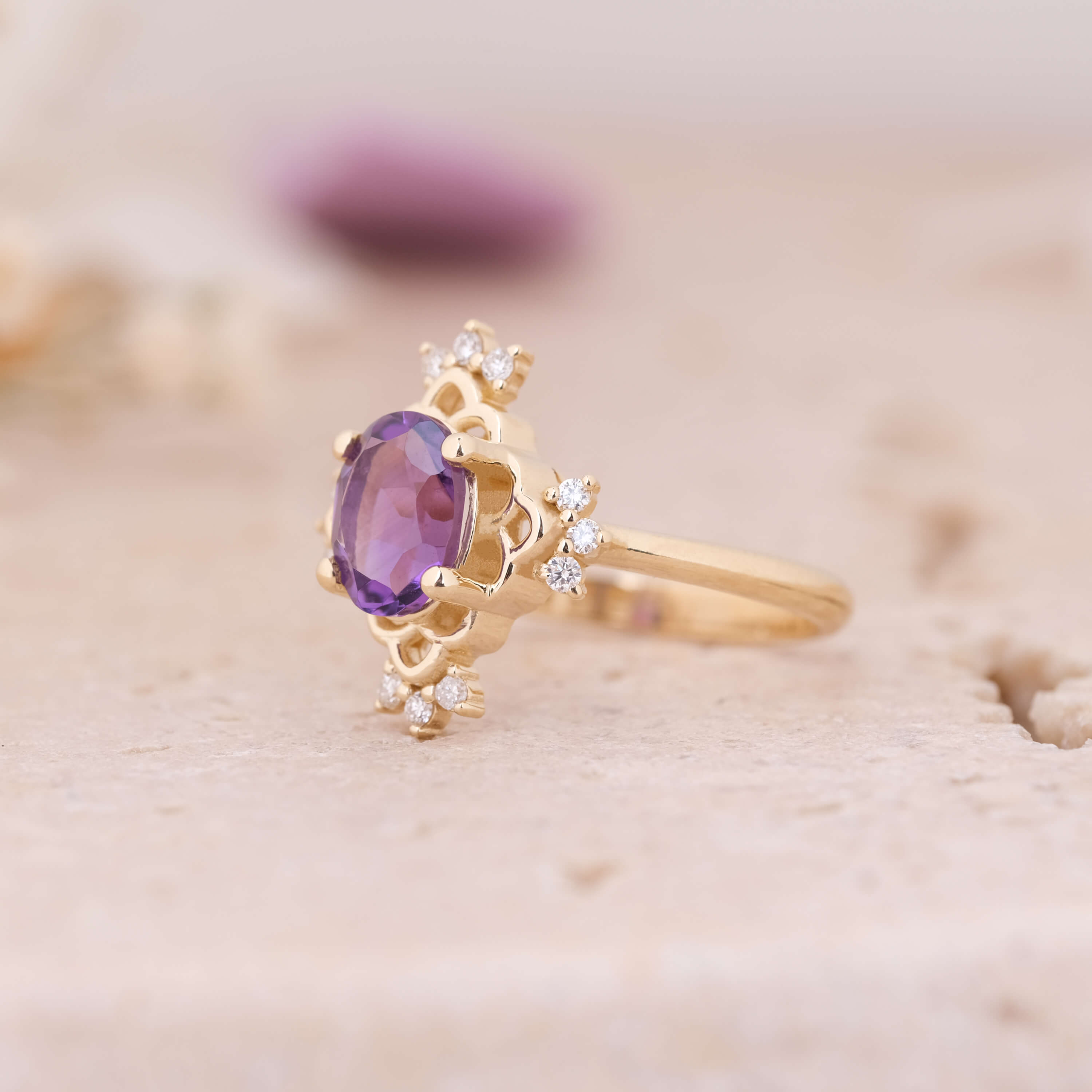Elora | Ametist ve Pırlantalı Yüzük