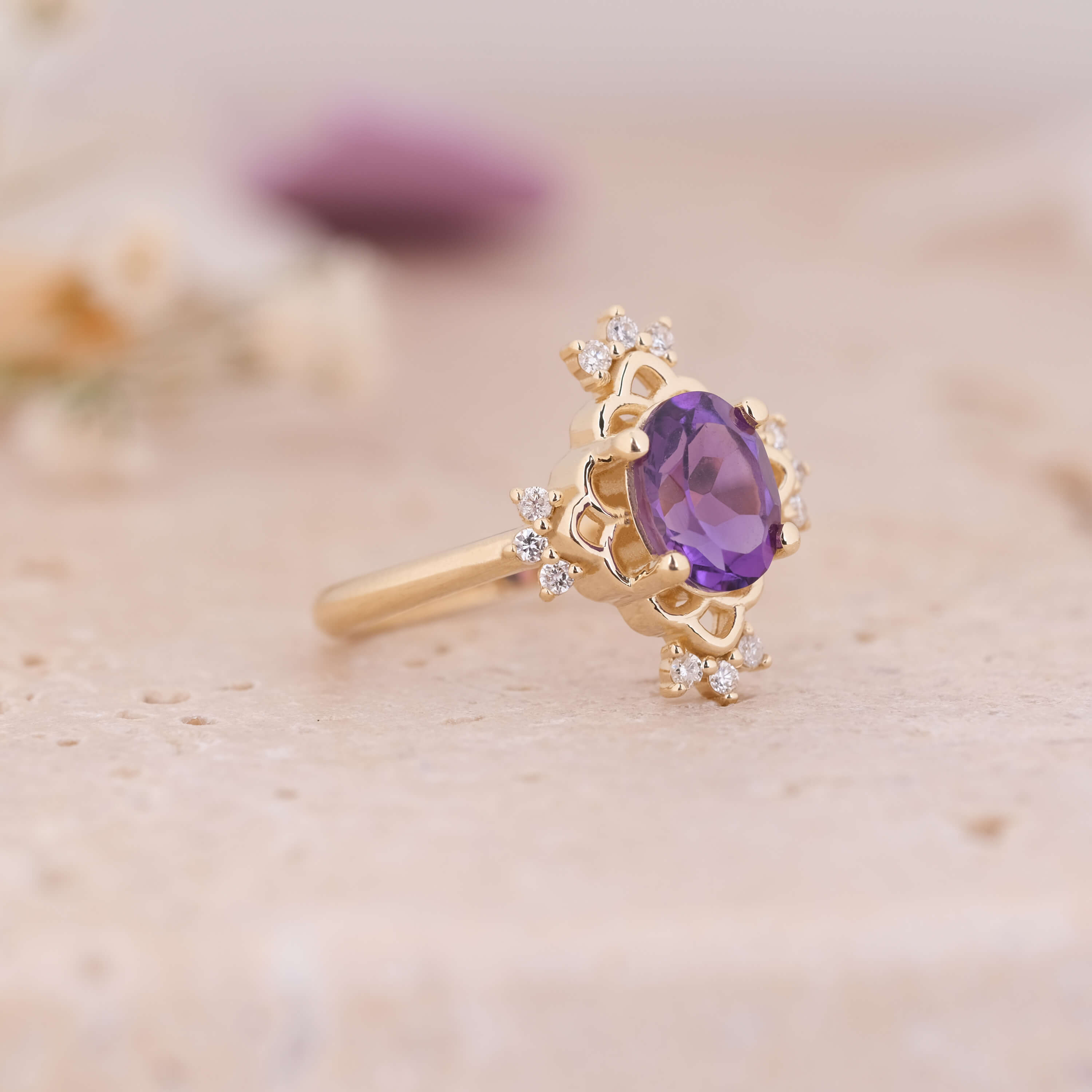 Elora | Ametist ve Pırlantalı Yüzük
