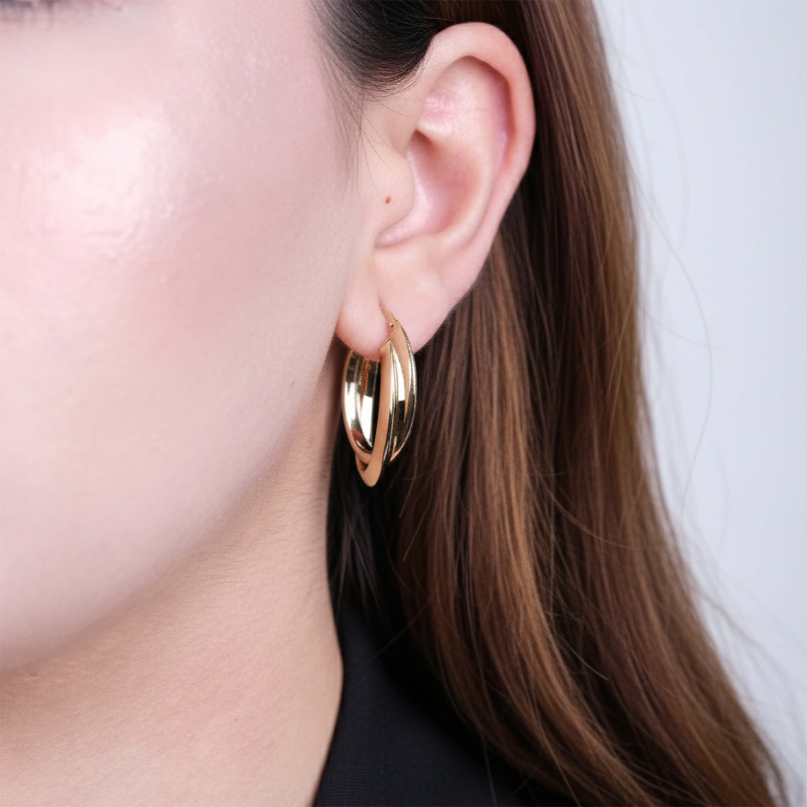 Çift Oval Halka Model 14 Ayar Altın Küpe