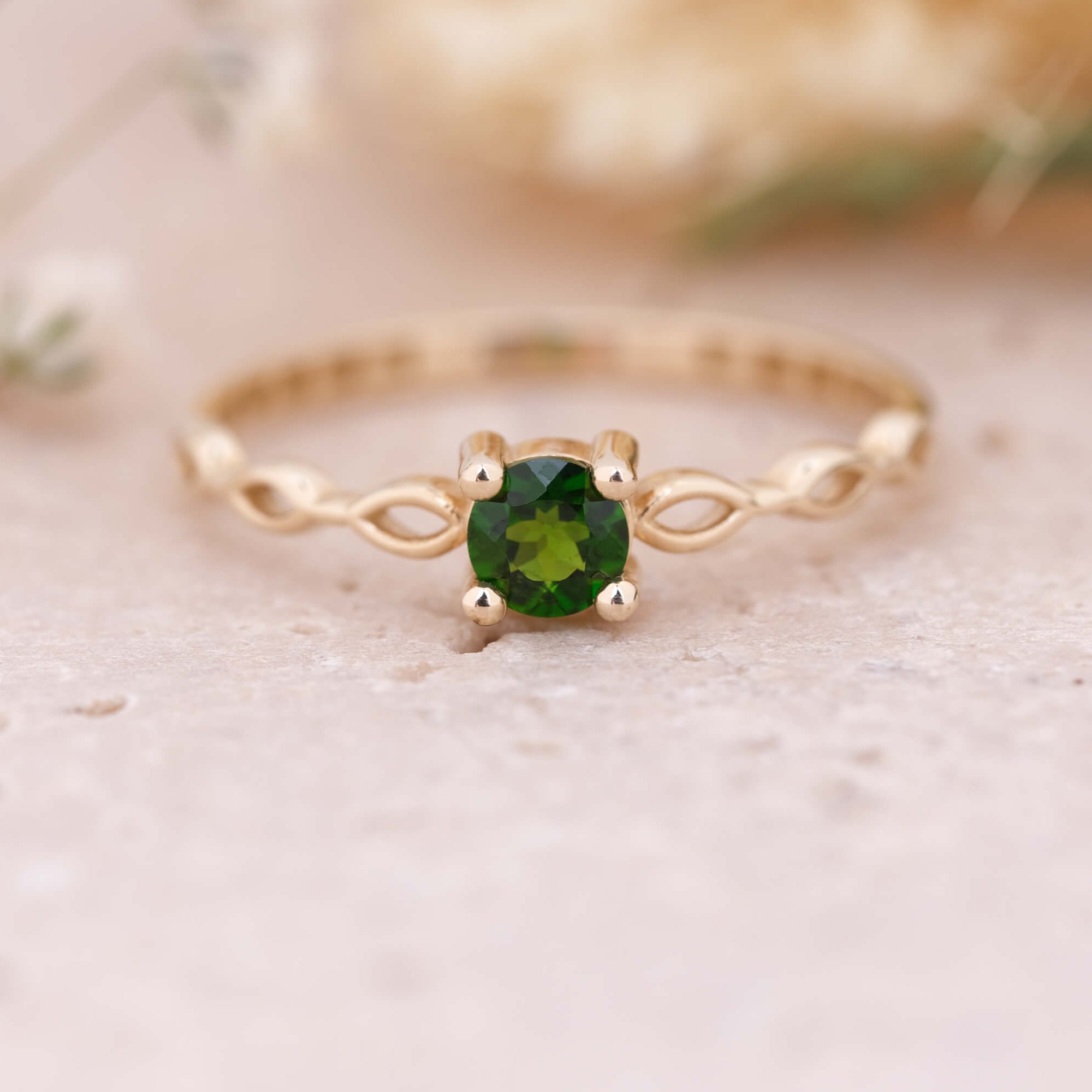 Minimal Krom Diopsit Altın Yüzük