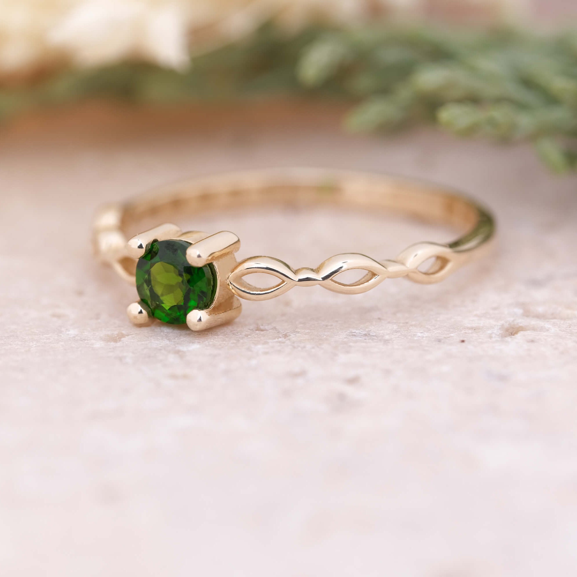 Minimal Krom Diopsit Altın Yüzük