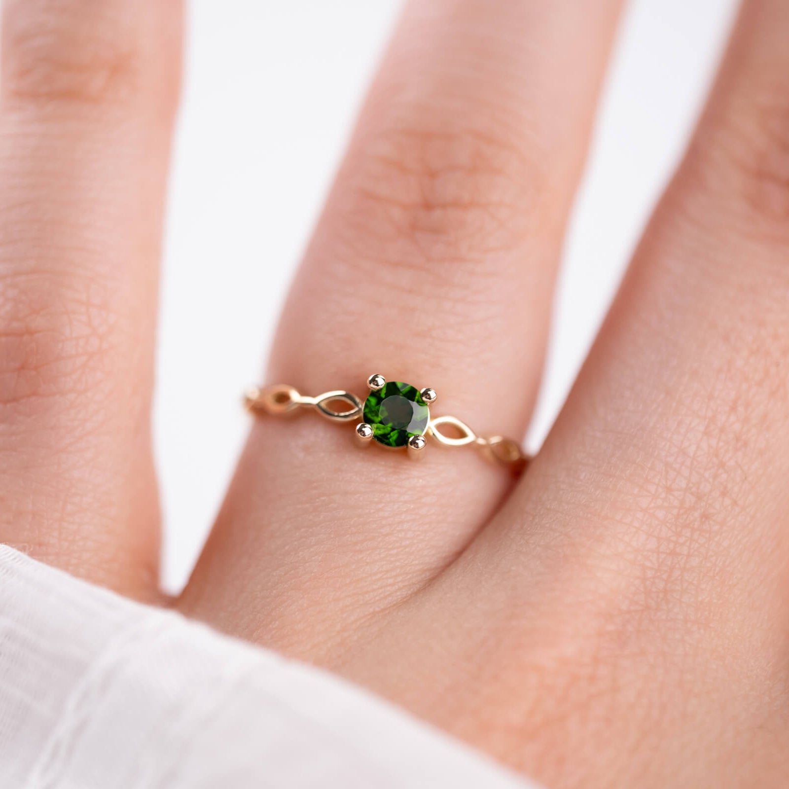 Minimal Krom Diopsit Altın Yüzük